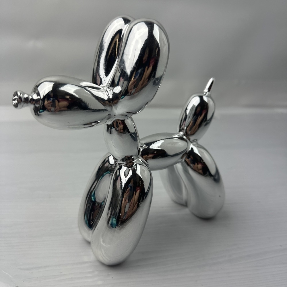 Signed GP Contemporary Pop Art Balloon Dog Sculpture Silver Chrome Finish